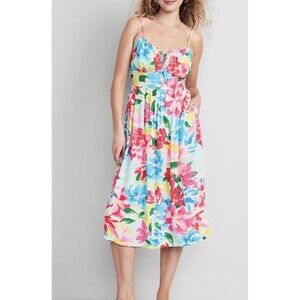 Old Navy Floral Cami Midi Dress Sz XL Sundress Summer Smocked Fit Flare Pockets